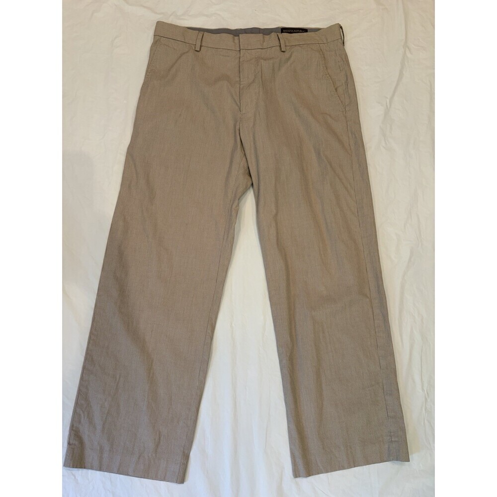 Banana Republic Pants Men's 36x30 Tan Plaid Flat Front 100% Cotton